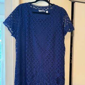 Isaac Mizrahi navy blue lace overlay dress Size XL